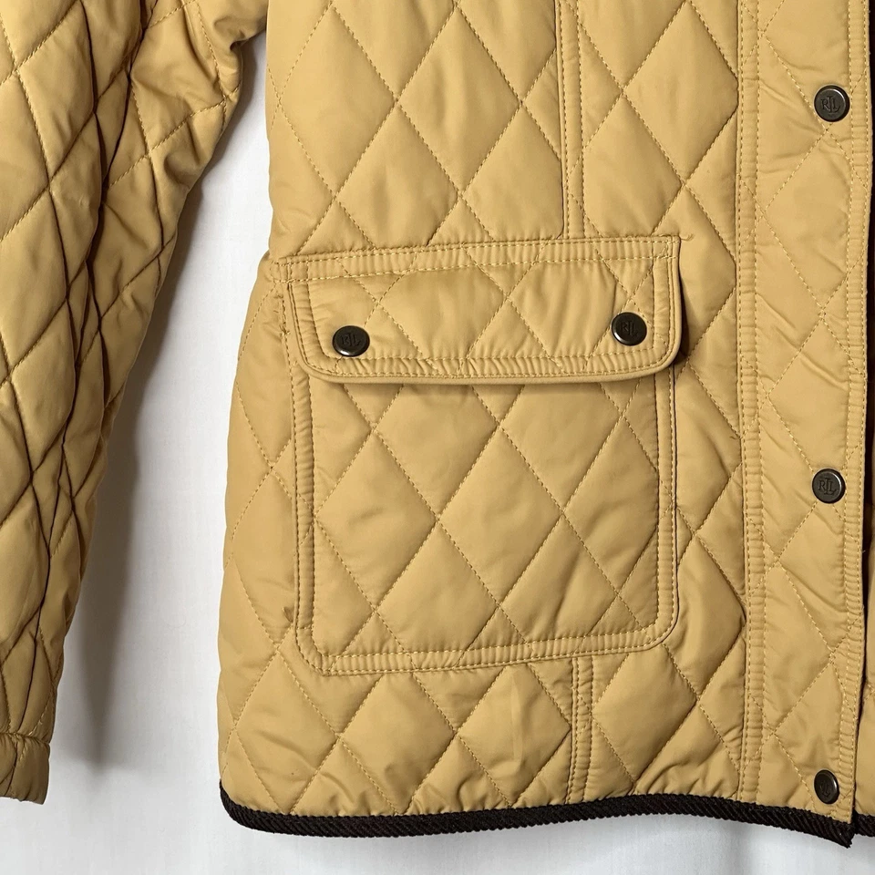 Chaqueta de Granero Acolchada Lauren Ralph Lauren Amarillo Dorado con Borde de Pana Mujer S Foto 4 de 4
