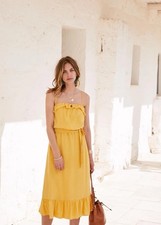 NWT Sezane Cassandra 100% Silk Marigold Yellow Ruffle Summer Dress Size 34 / XS