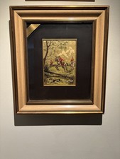 ACCA Italy Gold Leaf Art Fox Hunting Scene / Quadro Foglia Oro Caccia Volpe 1983