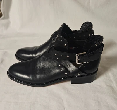 Halogen Black Leather Studded Strap Detail Moto Biker City Ankle Boots Size 7M - Image 1 of 4