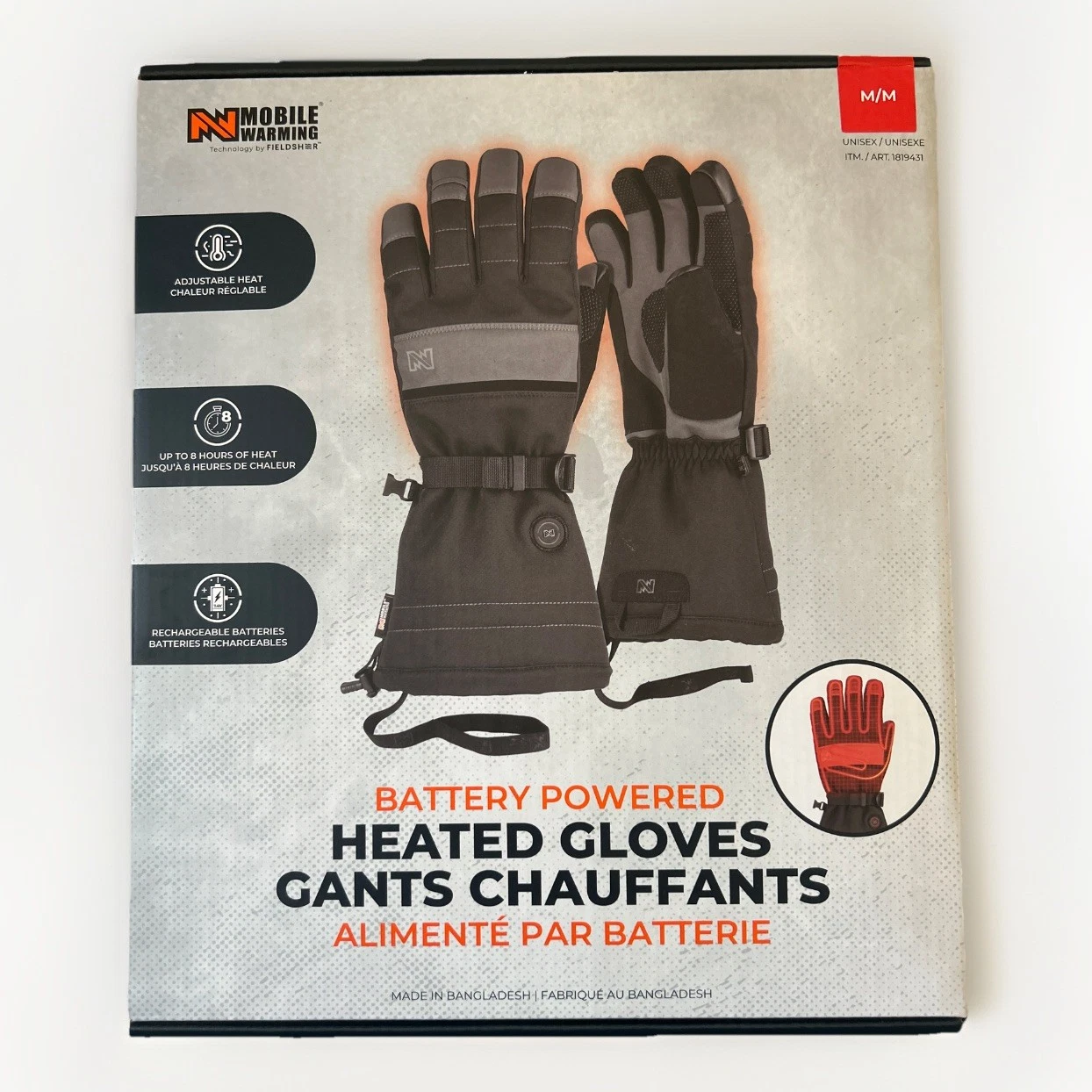 Mobile Warming Battery Operated Heated Gloves Touchscreen Compatible, Medium