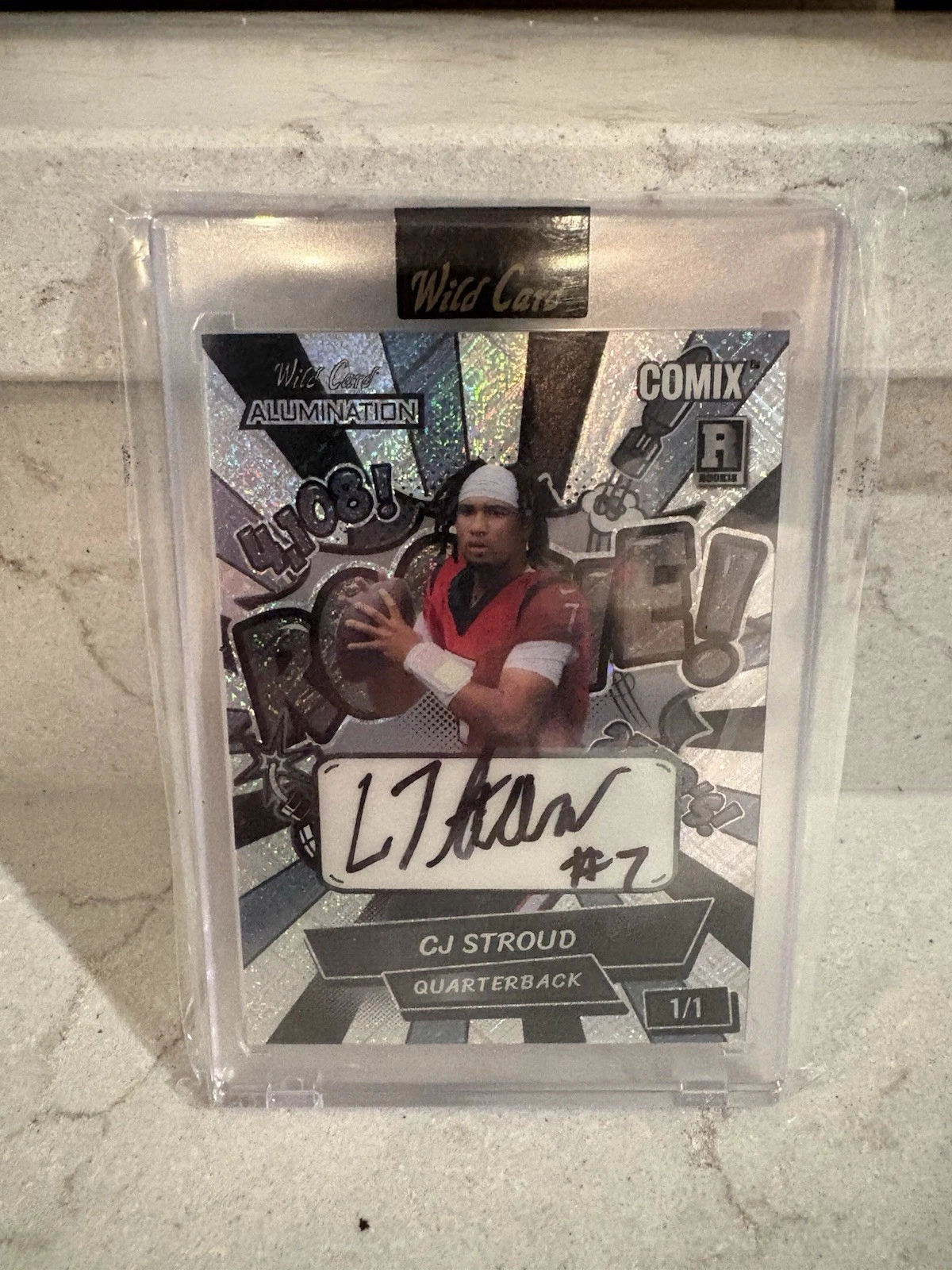CJ Stroud Wild Card Alumination Comix CJ Stroud Edition Black Label Autographs #CS3A Playoffs Silver 2-Lava Foil-Black/Silver/Grey Metallic 1/1