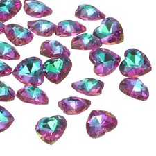 Heart Rhinestones, 12mm Pointback Glass Rhinestone, Pack of 50 Purple Pink 