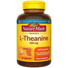 Nature Made Chewable L Theanine 200mg, L-Theanine 50 Count Pack of 1 , White