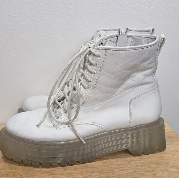 GB Botas de Combate Gruesas Blancas 9.5 Cuero Plataforma Grunge Whimsigoth Foto 3 de 4