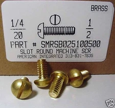 1/4-20x1/2 Round Head Slotted Machine Screws Solid Brass (10)