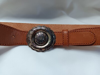 Vtg 1990 Liz Claiborne Leather Belt Med Brown SilverTone  display picture 1