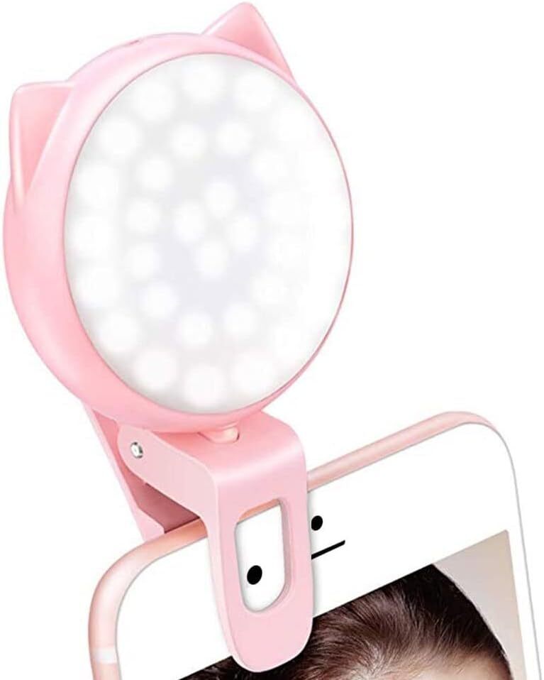 Selfie Clip on Ring Light Mini Rechargeable 9 Level Adjustable Brightness Light