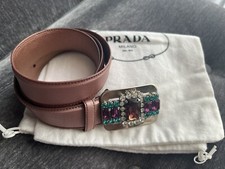 Auth.PRADA Dust Pink Leather Belt w/stone Buckle, New No Tags