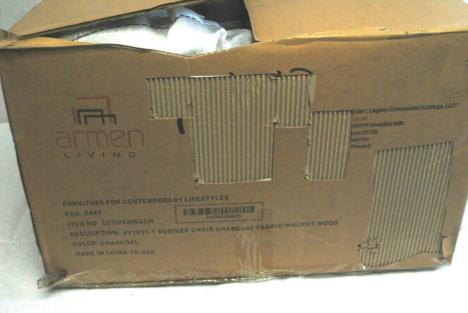 armen living lcsuchwach summer chair in charcoal fabric and walnut wood finish