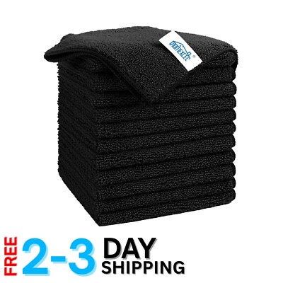 Highly Absorbent Black Microfiber Towels - 11.5''x11.5'' Perfect for Cars & Home
