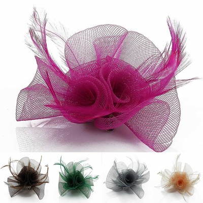 Peacock Feather Mesh Flower Fascinator Hair Clip Wedding Flower