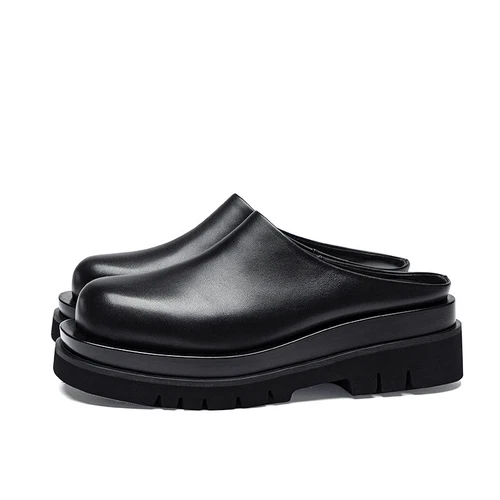 Slip On Mule Gold Buckle Loafers Shoes Mens Black Leather Backless - Picture 2 of 17