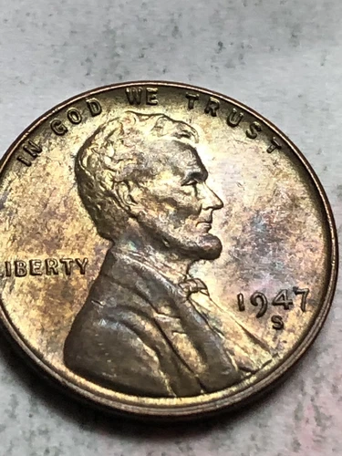 1947-S Lincoln Wheat Cent 1C - Gem Uncirculated - Great Colorful Toning Lot S70