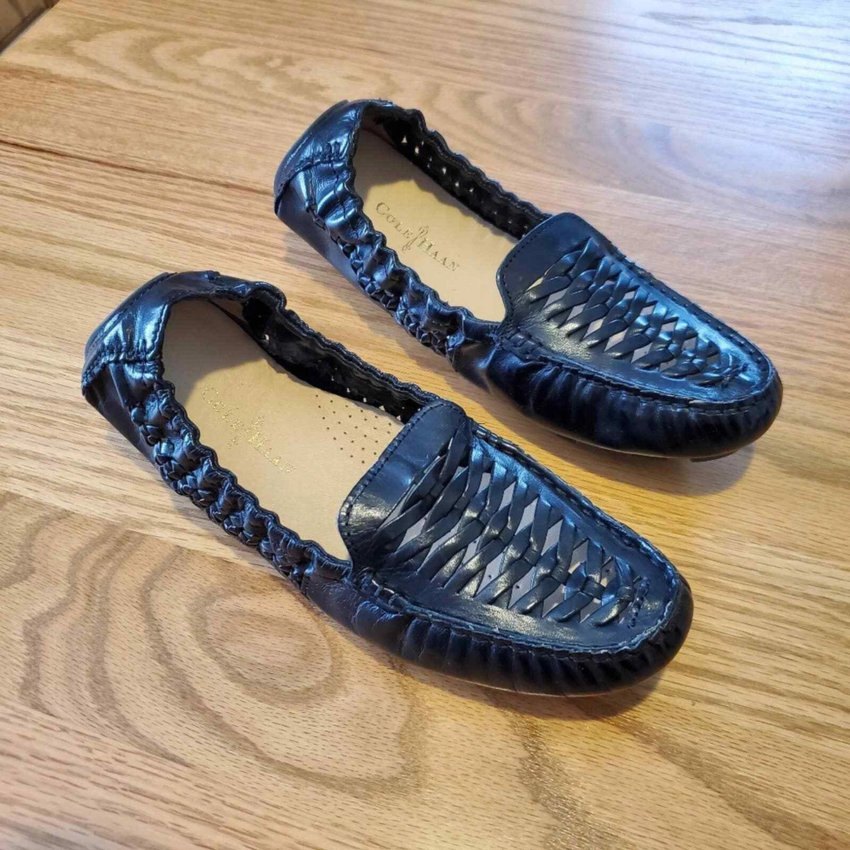 Cole Haan Leather Sadie Huarache Moccasin Deconstructed Black size
