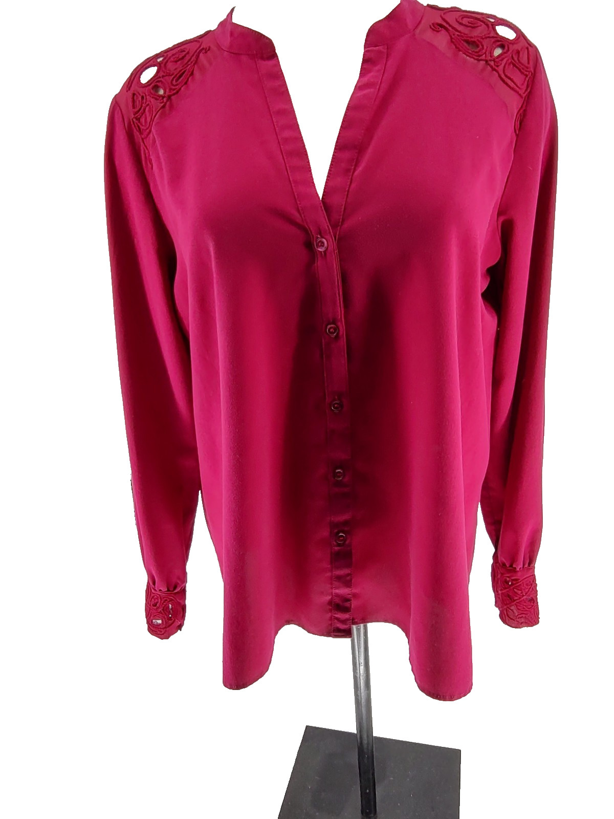 Grace Elements Burgundy Red Button Front Blouse S… - image 1