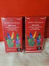 2 sets Happy Holidays 20 Count Mini lights In-outdoor Green Cord Tested Works
