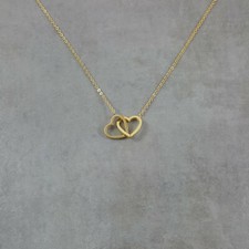 Double Heart GOLD Necklace Dainty Charm Fashion Pendant Two Twin Love Gift Box