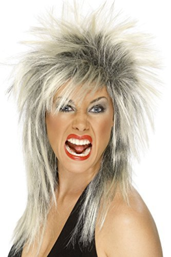 Rock Diva Wig Black Blonde Long Mullet Fancy Dress Costume