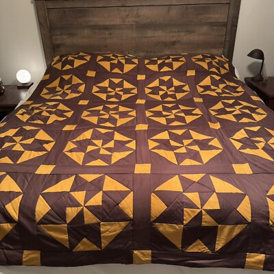 #ad Native American Lakota Style Patchwork Quilt Blanket Brown Geometric 78”x82” $89.98