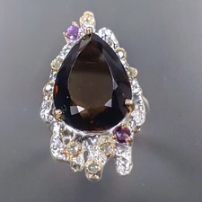 Natural  20 ct Cognac Quartz Ring 925 Sterling Silver Size 9 /B-R1439