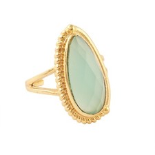 Aqua Chalcedony Pear Shape Gold Plated Collet Setting Statement Adjustable Ring