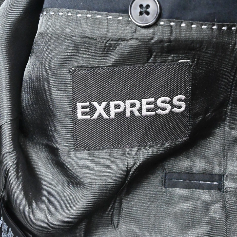 Express 38S Black Brushed Cotton Peak Lapel Mens Blazer Suit Jacket Sport Coat - Image 4 of 4