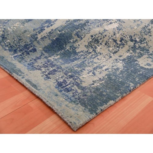 12'x12' Grotto Blue Abstract Design Silk and Wool Hand Knotted Square Rug R75333 - Picture 6 of 11