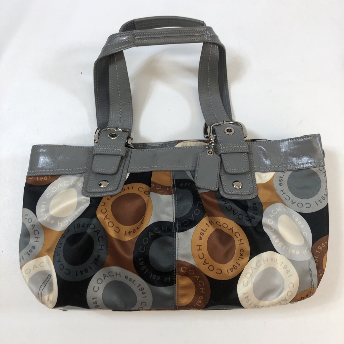 HEADヘッド NATURAL INSTINCT 156cm Coach Snaphead Print Sateen Gray Bronze Satchel Purse Hand