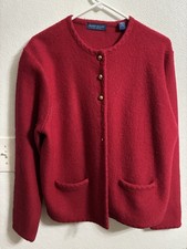 Karen Scott Pure Wool Red Cardigan Size Large Gold Buttons Pockets