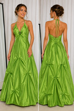 NWT Vintage Masquerade Lime Green Halter Prom Pageant Ball Gown Corset Back  3/4