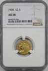 1908 $2.5 NGC AU 58 Indian Head Gold Quarter Eagle