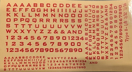 Juego de calcomanías alfabetos extendidos góticos cuadrados rojos tipo 8 Walthers 934-808408 | Zustand: Used