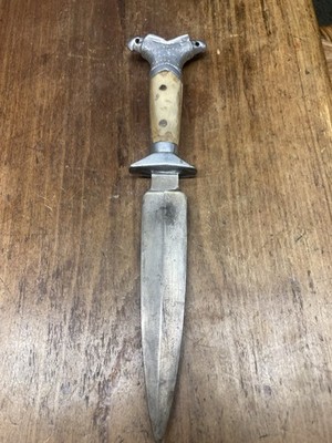 Vintage Hand Engraved Double Eagle Head Silver Mexico Dagger 