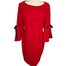 Calvin Klein Dress Womens 12 Red Bell Bow Vibrant Sheath Cocktail Holiday Party