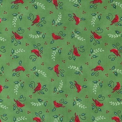 Patchworstoff von moda, kleine, rote Kardinal-Vögel,  32 x 110 cm