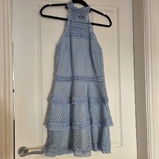 PrettyLittleThing Baby Blue Tiered Lace Dress Size 8 Excellent Condition