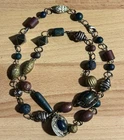 Vintage Multicolor Costume Jewelry Necklace Green Red Gold Beads Long 29 Inches