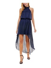 CITY STUDIO Womens Navy Hi-low Keyhole-back Sleeveless Maxi Dress M