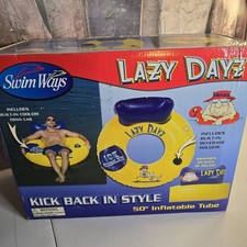 Swim Ways Lazy Days 50" Inflatable Tube Pool Lake Lake Pillow Drink/ Ice Holder