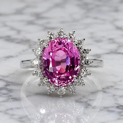 6.65 Ct Natural Pink & Sapphire Diamond Engagement Ring 14k Solid White Gold  7