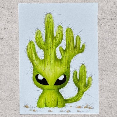 ACEO OOAK Spiny Saguaro Cactus Alien Original Art Card Sci Fi Desert Creature