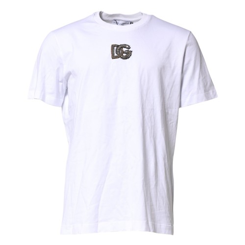 DOLCE & GABBANA T-shirt White Cotton DG Logo Embroidery Men IT48/US38/M 900usd