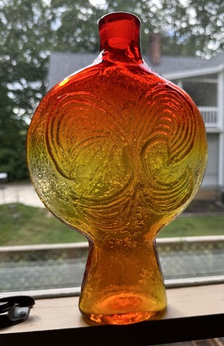 Vintage Blenko Glass Decanter Bottle Base Tangerine Textured MCM Wayne Husted - Picture 2 of 8