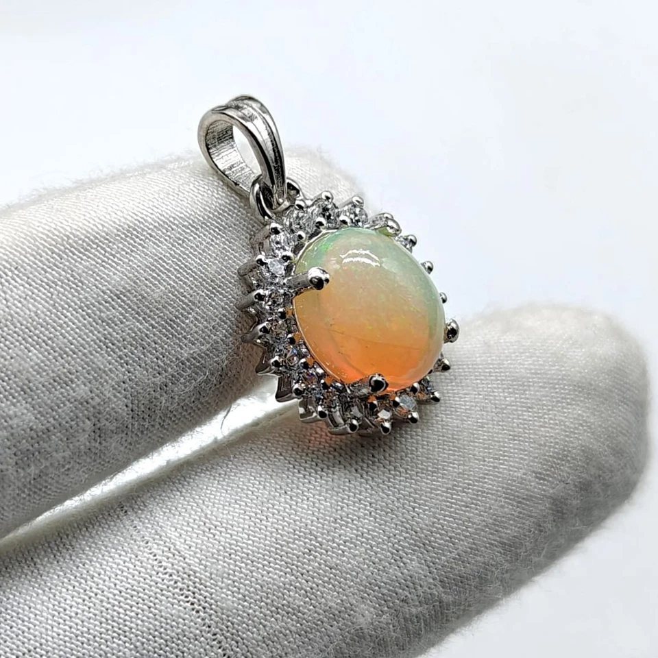 Colgante de plata 925 con piedras preciosas de ópalo acentos circonitas elegante colgante regalo de compromiso Foto 3 de 4