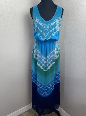 Banana Republic Long Maxi Dress Women's 6 Blue Tie Dye Chiffon Watercolor  Lined | eBay