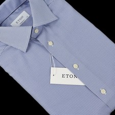 ETON Blue Micro Dot CONTEMPORARY Long Sleeve Cotton Dress Shirt 15.5 NWT