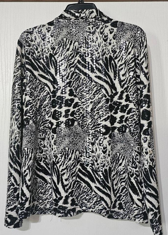 Chaqueta de lentejuelas Erin London cremallera completa estampado animal para mujer talla grande Foto 2 de 4