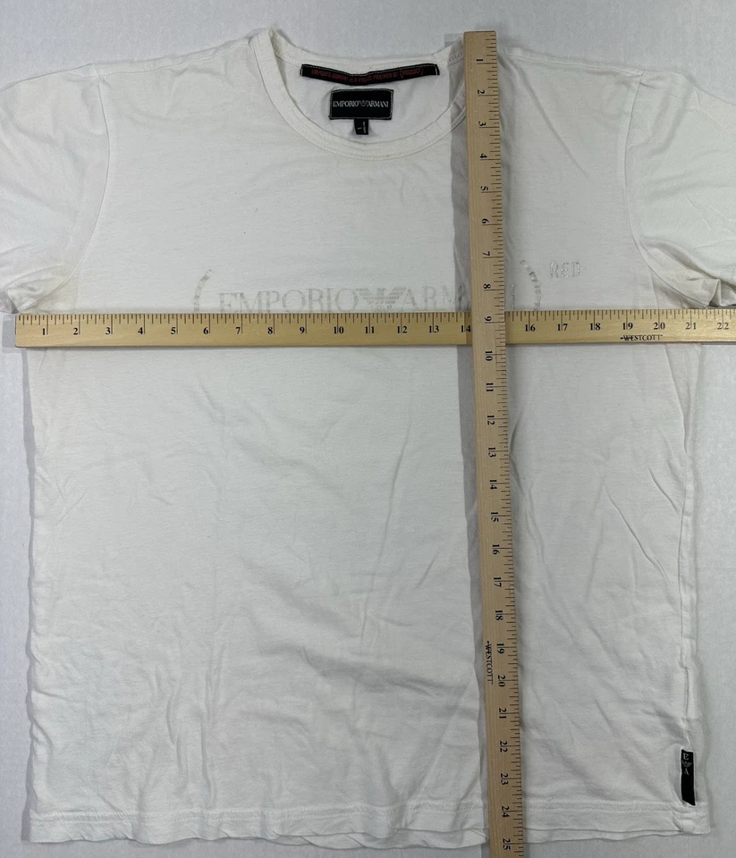 Camiseta Emporio Armani (ROJA) Blanca Talla L Hecha en Italia Diseñador Logo Camiseta Foto 3 de 4