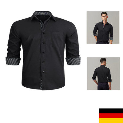HISDERN Herren Langarm Hemd Klassisch Regular Fit Baumwolle